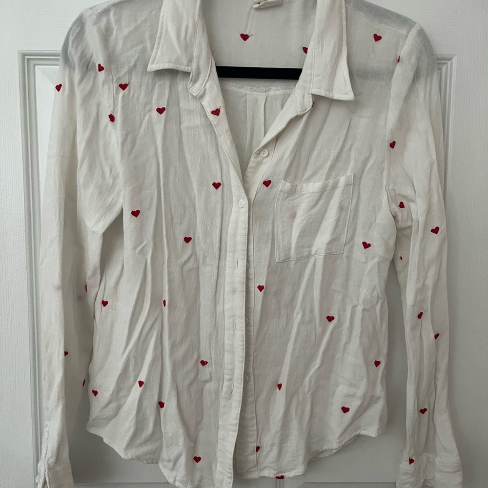 Rails White and Red Heart Pattern Button Down Shirt